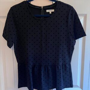 Madewell L Black Velvet Polka-Dot Peplum Top